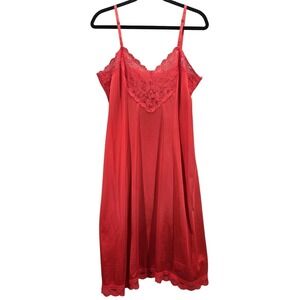 Vtg Ashley Taylor Nylon Midi Slip dress Chemise Lingerie Lace Red 36 M/L